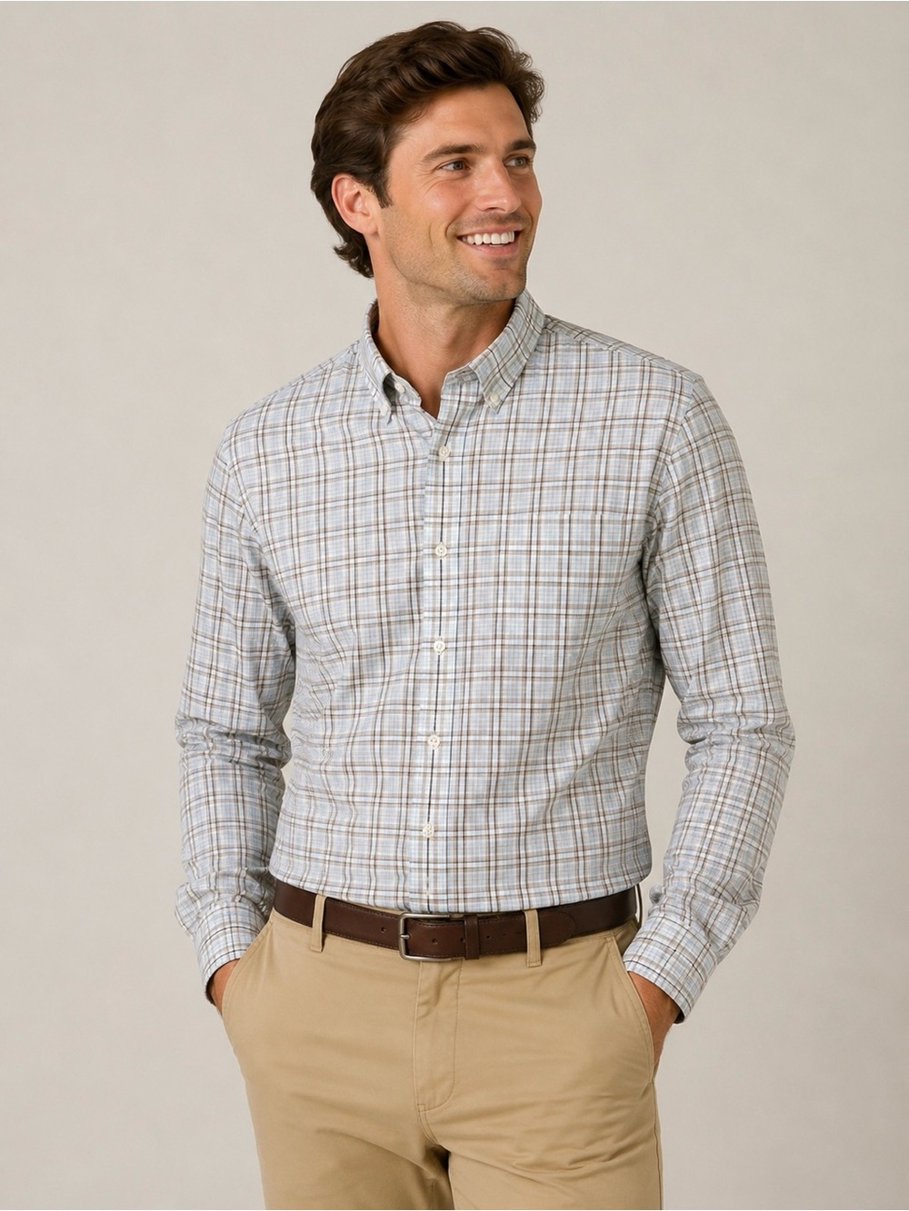 Southern Proper Grey Plaid Tailored Fit Button-Down Dress Shirt XXL